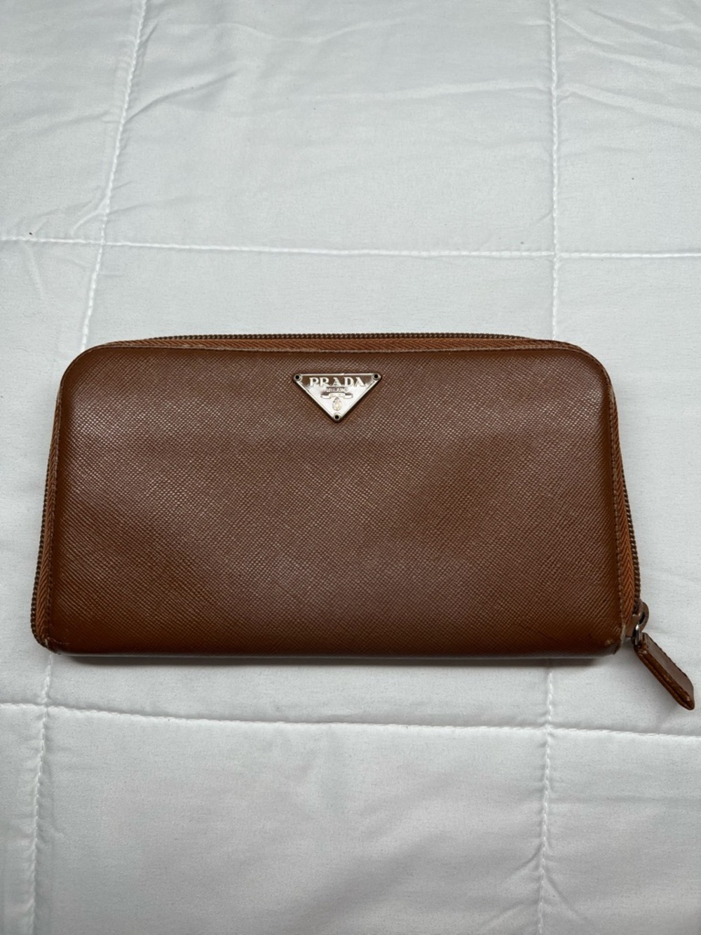Prada Brown Saffiano Zip-Around Wallet